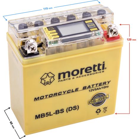Batería Moretti 12V AGM (I-Gel) MB5L-BS /12N5-3B con indicador (1/4)