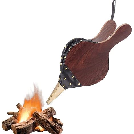 Soufflet pour cheminée, soufflet en bois pour cheminée, barbecue avec cordon en cuir, pour extérieur, camping, cheminée, barbecue