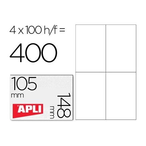Etiqueta adhesiva apli 1280 tamaño 105x148 mm para fotocopiadora laser ink-jet caja con 100 hojas din a4