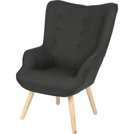 Fauteuil "Noor" en tissu effet peluiche avec pieds en bois - Noir - L 72 x l 65 x H 99 cm - Livraison gratuite (1/2)