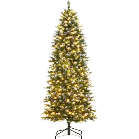 Großer künstlicher Weihnachtsbaum 230 cm mit 400 LEDs, 860+ Tannennadeln, stabiler Metallständer, faltbar, für Wohnzimmer & Eingang (1/5)