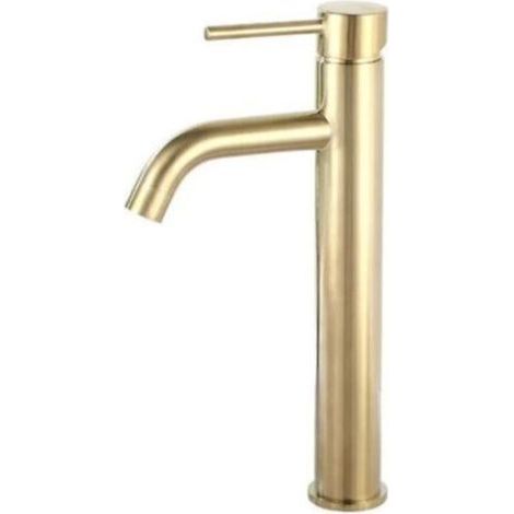 Robinet de lavabo de salle de bain, design moderne et créatif, poli, monotrou, or brossé, laiton massif (2 tuyaux inclus) (1/4)