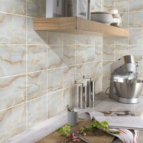 Sticker Mural Carrelage adhésif Cuisine Salle de Bain - 9 STICKERS CARREAUX DE CIMENT MARBRE DE CANDELARIA - 9stickers15x15cm (1/5)