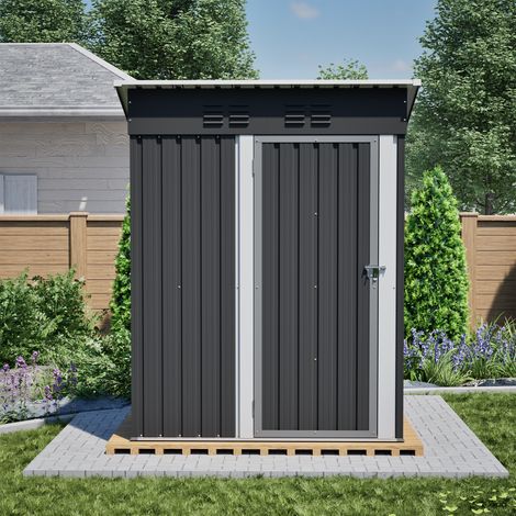 Abri de jardin métal noir 1.27 m², porte verrouillable, toit plat, 152.2x83.6x182 cm,Noir (1/5)