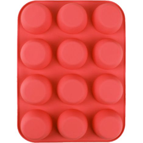 Flexible Silikon-Muffinform, 12 runde Mulden für Cupcakes, Gelees, Kerzen und Seifen, leicht zu lösen, leuchtend rot. (1/5)