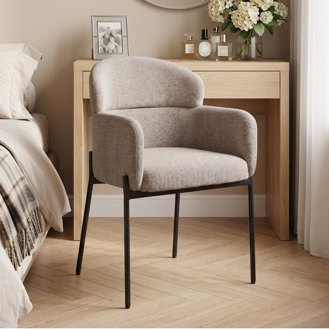Poltrona 60x57x83 cm light brown con braccioli, tessuto poliestere e piedi in metallo, MEUBLIV (1/5)