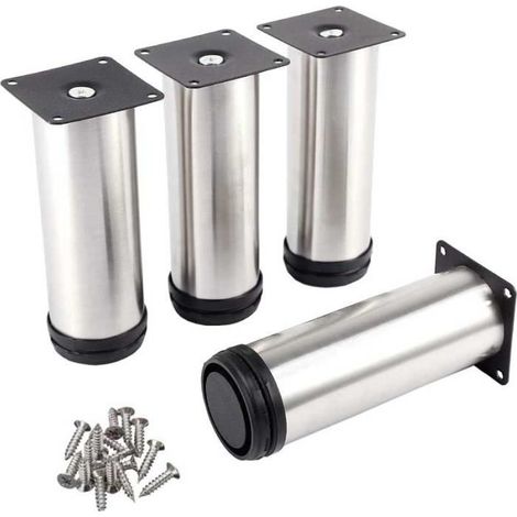 Pieds de meubles - Inox - Réglables - Lot de 4 - 50x150mm - Design Cylindrique (1/3)