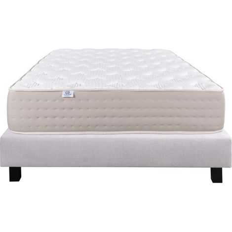 Ensemble Matelas Dreamlux, 26 cm, ressorts ensachés mousses haute densité, ferme, face été/hiver + sommier gris ep20cm, 90x190cm (1/5)