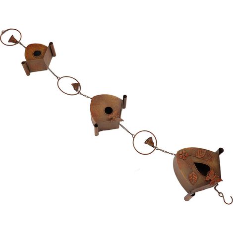 Chaîne de pluie maisons d'oiseaux avec cloche en métal, décorative rétro, attrape-pluie gouttière pour jardins terrasses patios, 4,27 pieds, 1 pièce (1/5)