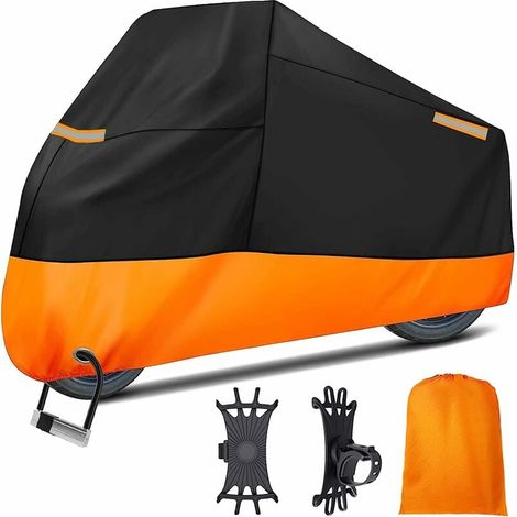 Motorradabdeckung für die Außenlagerung, 210D wasserdichte, staubdichte und UV-beständige Motorradabdeckung mit Reflektor, Ösen für Schlösser, Schnallen, winddicht, 245 x 127 x 104 cm + Handyhalterung (1/5)