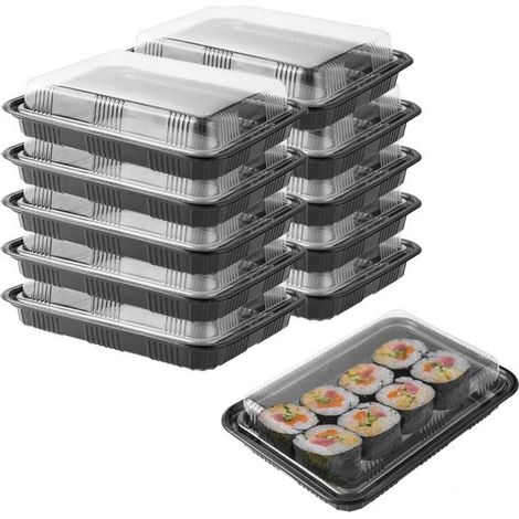 FLITI Set of 10 Rectangular Buffet Dishes with Lids, Reusable Transparent PET, Large Size for Parties and Receptions
