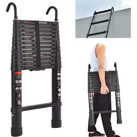 3,8M/12.5FT Aluminium-Teleskopleiter Leichte, strapazierfähige hohe Stehleiter 150kg/330lbs Tragfähigkeit Anti-Rutsch-Sicherheitsleiter EN131 Standard (1/5)