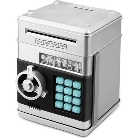 Tirelire ATM Mini Tirelire Mot de passe de sécurité Chewing Coin Machine de dépôt en espèces Cadeau Décorations pour la maison Tirelire, Argent (1/2)