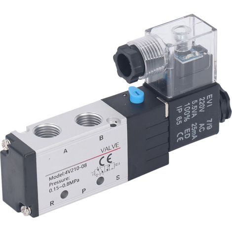 Électrovanne pneumatique, interrupteur pneumatique électrique 2 positions 5 voies AC 220V PT1/4 pour commande (1/5)