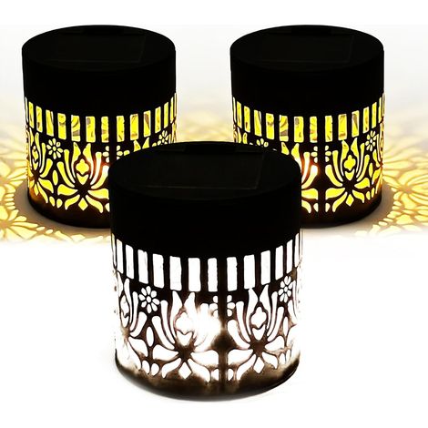 Lot de 2 lampes solaires décoratives en métal à énergie solaire pour terrasse, clôture, mur, clôture, jardin, terrasse, jardin