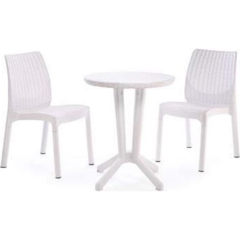 Set tavolo + 2 sedie bistro bianco tipo rattan