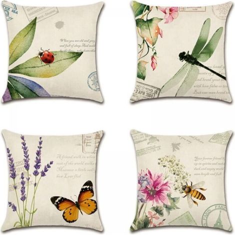 Set of 4 Cushion Covers (45 x 45 cm) with Insect and Plant Patterns for Sofa, Patio, Garden, Living Room and Bedroom (1/5)