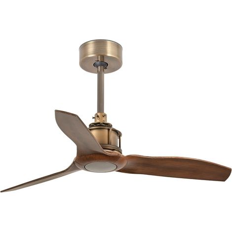 FARO Ventilateur de plafond en acier or vieilli pales noyer moteur DC 6 vitesses fonction inverse compatible TUYA pour plafonds inclines Just Fan S (1/3)