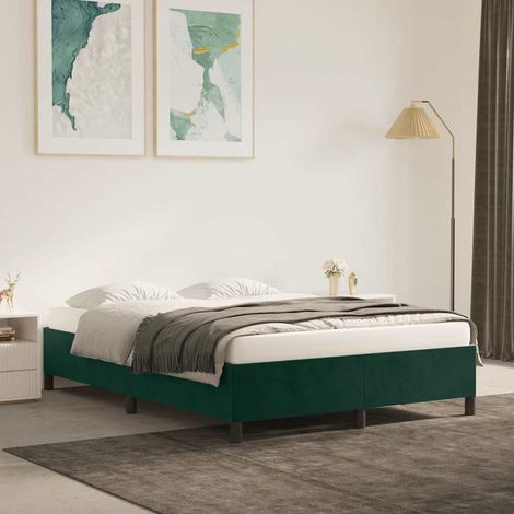 Lit double pour adulte Cadre de lit - Vert foncé 140x190 cm Velours BV610621 - BonneVie (1/5)