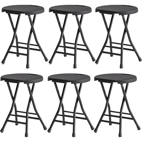 6 tabourets pliables - Petit banc de ménage - Peut supporter 136 kg - Facile à transporter - Convient aux cuisines, restaurants, bars, salles d'étude, balcons - Noir (1/5)