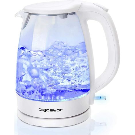 BOLLITORE ELETTRICO IN VETRO 1.7 LITRI CON FILTRO E LED BLU 2200 W AIGOSTAR-Bianco (1/5)