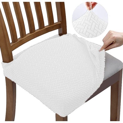 Lot de 4 housses de chaise, élastiques, amovibles, faciles à nettoyer, durables, lavables, antitaches, convenant aux restaurants, hôtels, cuisines, etc., blanches. (1/5)