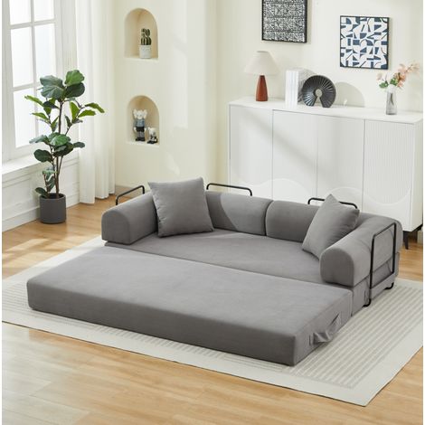 Sofá cama 3 plazas plegable en terciopelo acanalado gris, con 2 cojines y colchón de espuma con muelles, para salón, oficina o apartamento – CHICFURN (1/5)