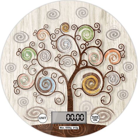 Lupia - Bilancia Digitale da Cucina in Vetro Temperato decorato TREE Albero della Vita D.18,5 cm, Idea Regalo scatola bianca, Display LED, Design Elegante Bomboniera, batteria CR2032, Made in Italy (1/4)