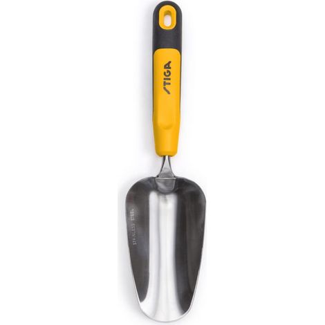Trapiantatore lama larga STIGA - Lama arrotondata in acciaio inossidabile per raccogliere e smuovere il terreno, manico ergonomico extra-grip, design giallo ad alta visibilità, attrezzo da