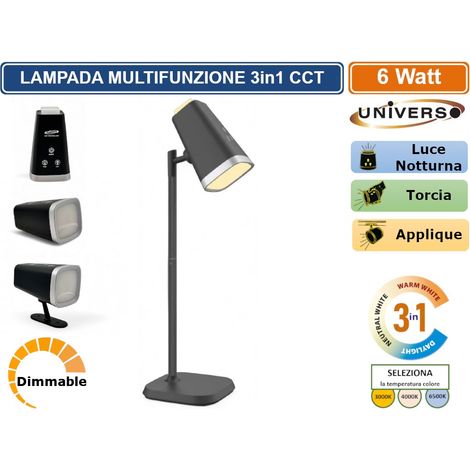 BL-1008-N LAMPADA MULTIFUNZIONE RICARICABILE DA TAVOLO 6W DIMMERABILE CCT 3 IN 1 TEMPERATURA LUCE SELEZIONABILE (1/5)