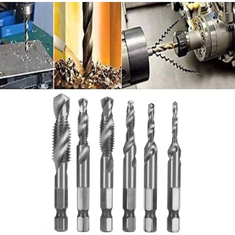 6 pièces Mèches Spirales 1/4 Pouce Hexagonales pour Percer, Tarauder et Chanfreiner - Kit Argenté (1/5)