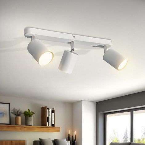 Plafonnier 3 Spot Blanc, Plafond Lampe avec 3 Ampoules 5W 430LM Blanc Chaud 3000K, GU10 Plafonnier Orientable Spot avec Trois Bras,Pour Cuisine, Salon (1/5)