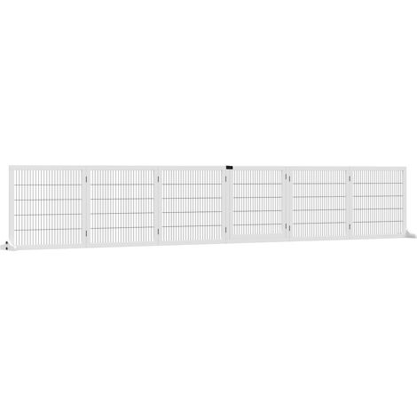 Absperrgitter Hund Verstellbares Schutzgitter mit Füßen 432 x 70 cm Holz Hundegitter Klappbar Treppenschutzgitter Hundeabsperrgitter für Treppen, Türen, Flur, 6 Paneelen, Weiß 