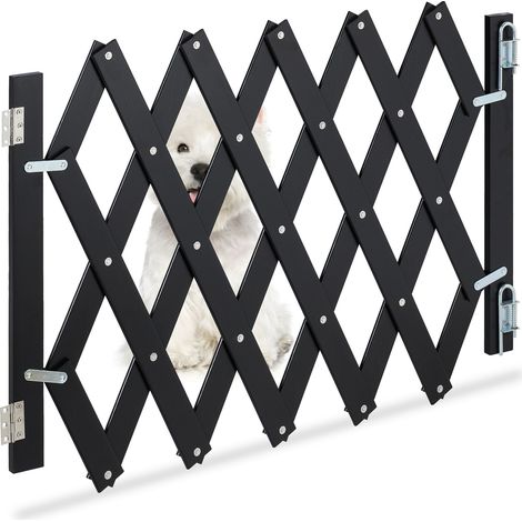 Relaxdays Hundeabsperrgitter, ausziehbar bis 108,5 cm, 47,5-60 cm hoch, Bambus, Hunde Schutzgitter Treppe & Tür, schwarz (1/5)