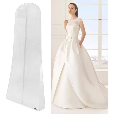 Housse de Robe de Mariée 180 cm Sac de Rangement pour Robe de Mariée Housse de Protection Vêtements Anti Poussière Sac Pour Robes de (1/4)