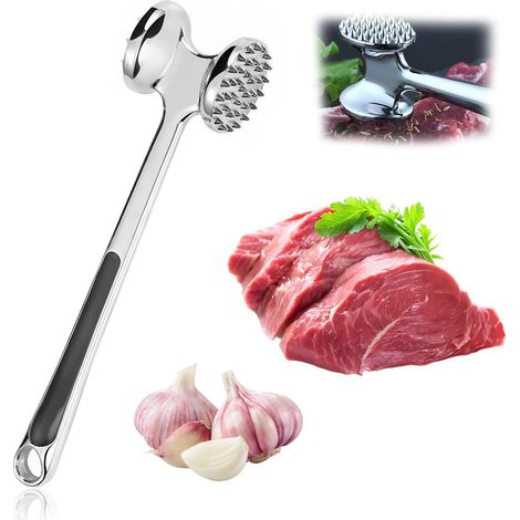 Lot de 2 : marteau à viande, marteau à steak, marteau à viande double face, avec poignée antidérapante, adapté à la viande, aux steaks, etc. (1/5)