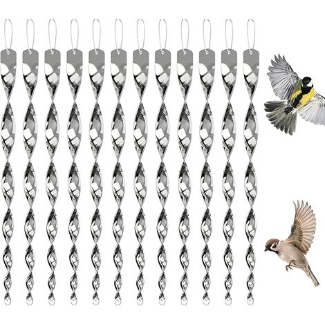 Lot de 12 répulsifs anti-oiseaux, carillon éolien, réfléchissant, anti-hirondelles, anti-oiseaux, balcon, spirale à vent, pour chasser les corbeaux (argenté)