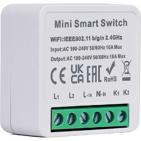 Commutateur Wifi Mini Compatible avec Interrupteur Conventionnel 2 Canaux Blanc