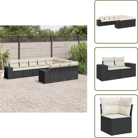 The Living Store 10-tlg. Garten-Sofagarnitur mit Kissen Schwarz Poly Rattan - Gartensessel (1/5)