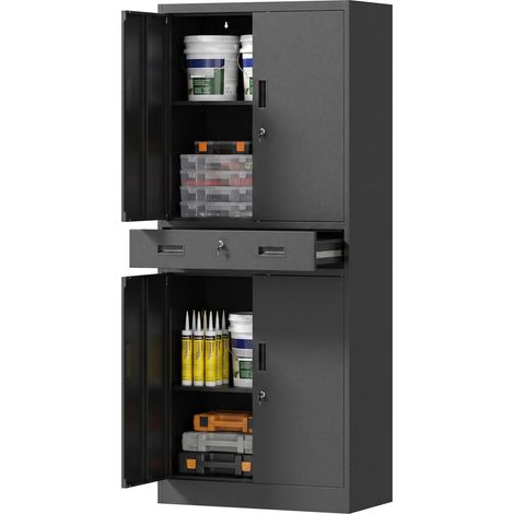 HOMCOM 180cm Tall Tool Cabinet, Lockable Metal Storage Cabinet with Drawer (1/5)