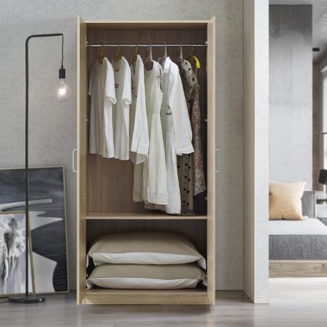 Armoire de Chambre Penderie Moderne Garde-Robe avec Étagère Meuble de Rangement pour Chambre Dressing MDF 176 x 80 x 52 cm Effet Chêne Sonoma (1/5)