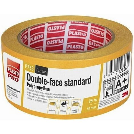 3M – Ruban adhésif double face 50 mm – Collage fort pour surfaces lisses – Longueur 25 m – Polypropylène pour fer, bois et plastique
