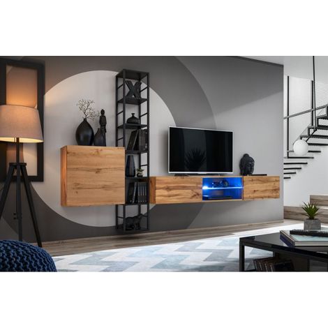 Ensemble meuble TV mural Switch Met VI - L 270 x P 40 x H 176 cm - Marron - Livraison gratuite