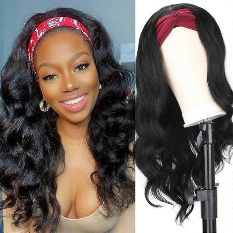 Perruque synthétique ondulée avec bandeau pour femme noire ou blonde naturelle, style body wave, idéale pour les femmes noires.