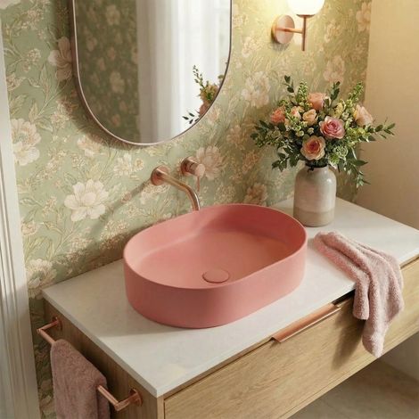 Ceramia PixL 50 x 37 x 13,5 cm lavabo da appoggio Infinitio, senza troppopieno, rosa opaco (CEPX5037PM)