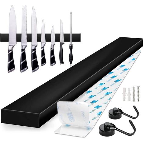 Magnethalter für Messer 40cm Schwarz Selbstklebend Edelstahl 2 Haken (1/5)