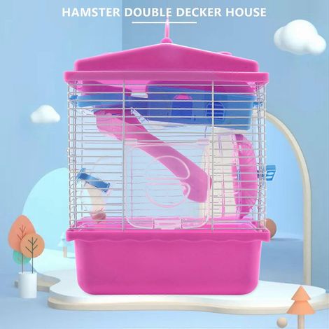 Cage/maison pour hamster avec puits de lumière transparent, conception à double couche, convient aux animaux de compagnie tels que les canaris, rose. (1/5)