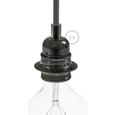 Kit portalampada E27 in metallo con doppia ghiera per paralume Cilindrico - Nero perla (1/5)