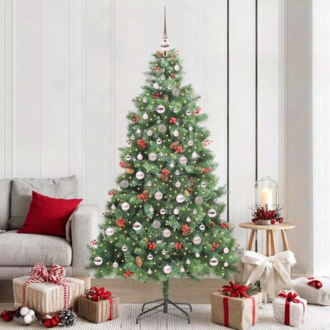 Sapin de Noël Artificiel Lumineux LED avec Boules Décoratives PVC et Métal Vert 210 cm - PANGIVO (1/5)