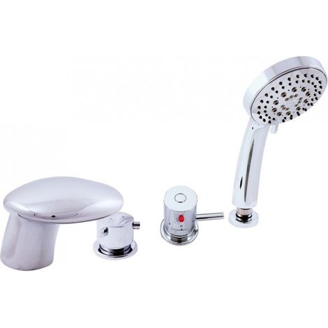 Mitigeur baignoire thermostatique 4 trous avec cascade en laiton chromé (1/5)